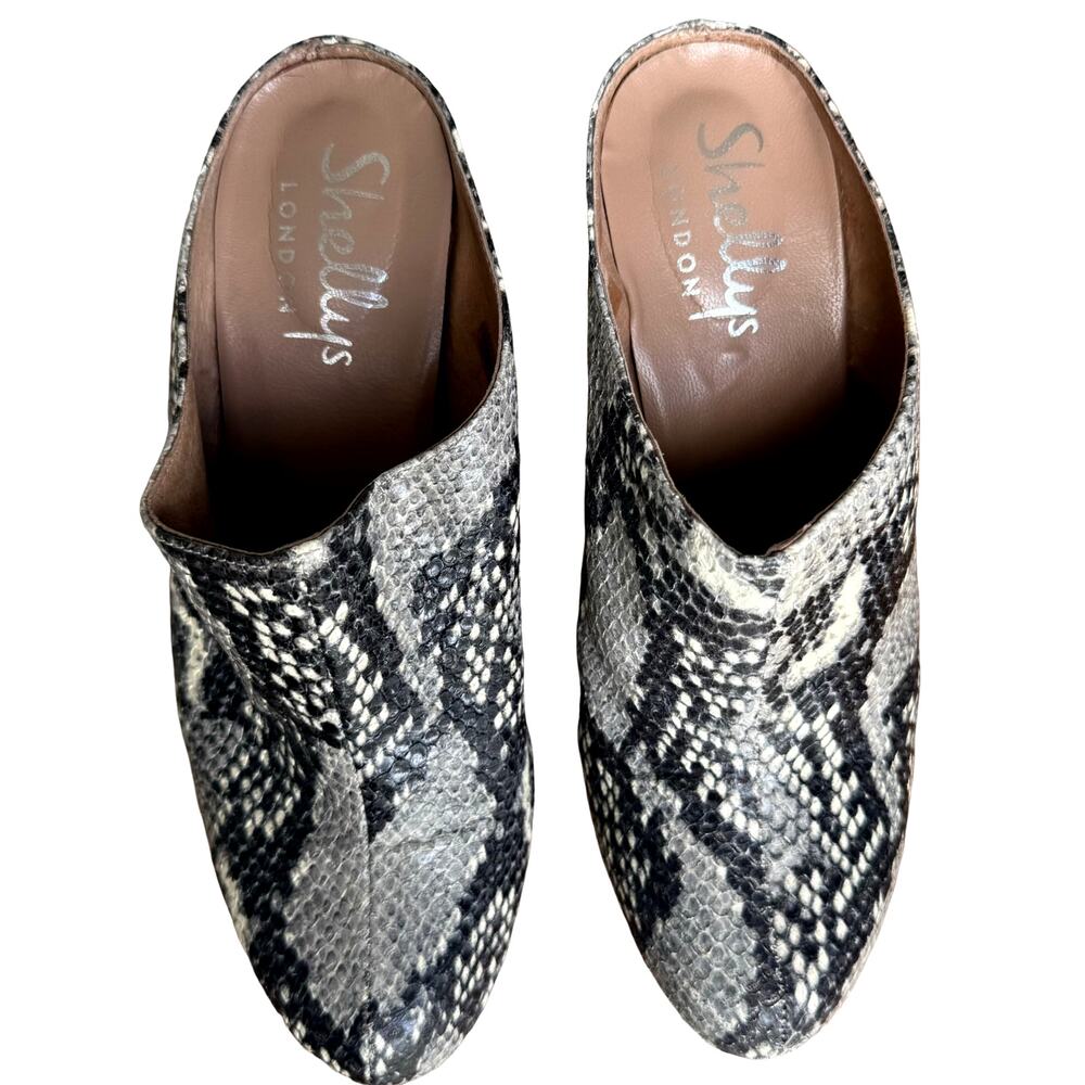 Shellys Snake Print Leather Clogs US 7.5 Chunky Block Heel Mob Wife 70s Vibe SEE - Picture 4 of 14